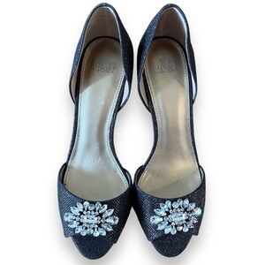 Belle Badgley Mischka Peep Toe Heels with Rhinestones - Black - Siz…